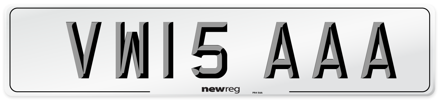 VW15 AAA Number Plate from New Reg